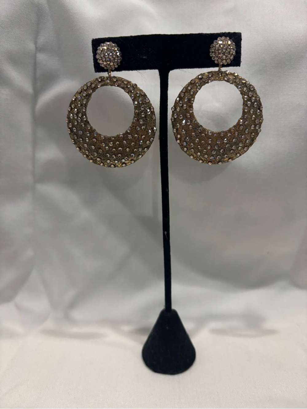 Gold-Tone Crystal Open Circle Drop Earrings - Women Jewelry